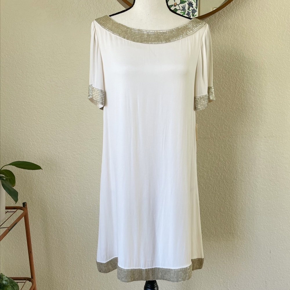 Alice and Olivia Silk Beaded Short Sleeve Dress